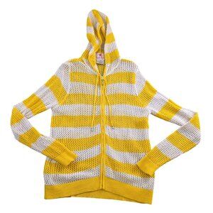 Quaker Factory Women's Yellow/White Striped Full zip Hoodie Cover up Size L